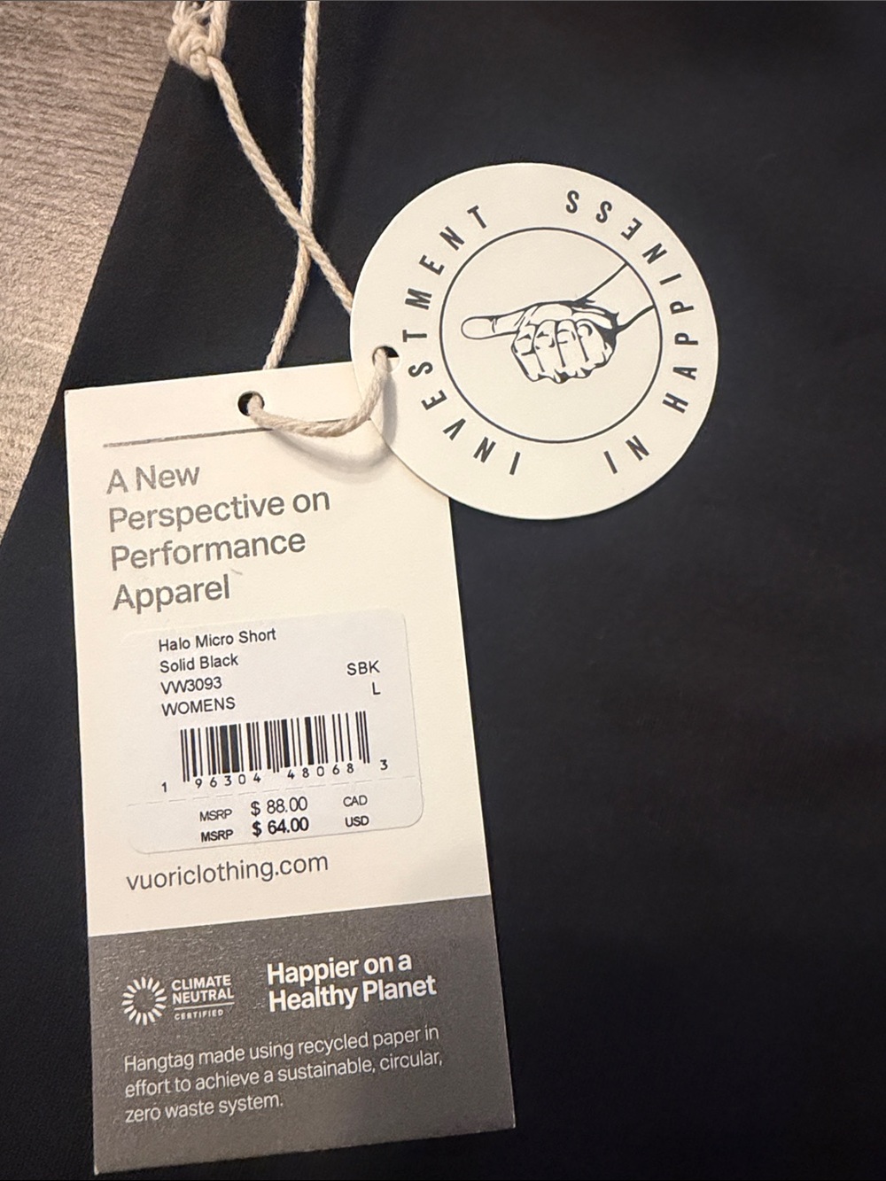 Vuori Halo Micro Short. Solid Black. Large. NWT - Picture 2 of 4